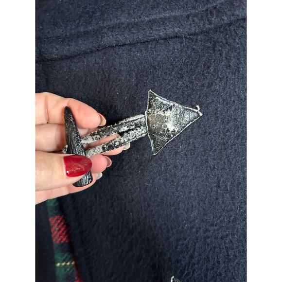 Vintage Littlewoods Navy Wool Duffle Coat – Tartan Plaid Lining, Hooded, UK 12 - Picture 3 of 7